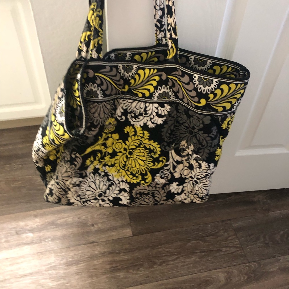 Vera Bradley Black and Yellow Tote Bag with Intricate Design